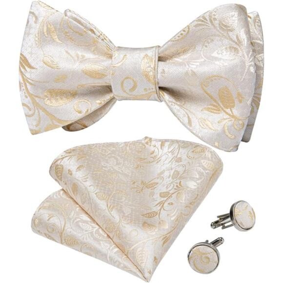 Men Bow Tie Paisley Striped 07 Champagen - Picture 1 of 6